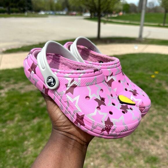 Crocs Kids Classic Lined Disco Dance Party Clogs‎  Size J 1 Pink Sandals - Picture 12 of 14